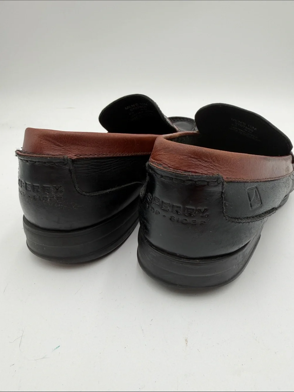 SPERRY TOPSIDER sz10 Black and Brown Soft Leather Penny Loafers